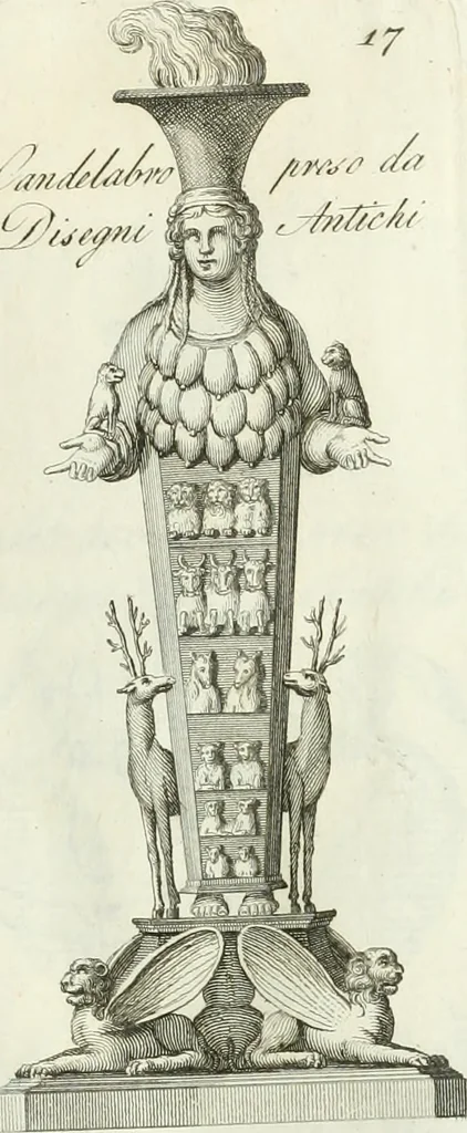 An illustration from Manuale di varj ornamenti tratti dalle fabbriche, e frammenti antichi : per uso, e commodo de' pittori, scultori, architetti, scarpellini, stuccatori, intagliatori di pietre, e legni, argentieri, giojellieri, ricamatori, ebanisti & c., 1781, leaf 46