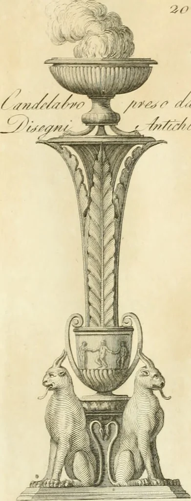 An illustration from Manuale di varj ornamenti tratti dalle fabbriche, e frammenti antichi : per uso, e commodo de' pittori, scultori, architetti, scarpellini, stuccatori, intagliatori di pietre, e legni, argentieri, giojellieri, ricamatori, ebanisti & c., 1781, leaf 52