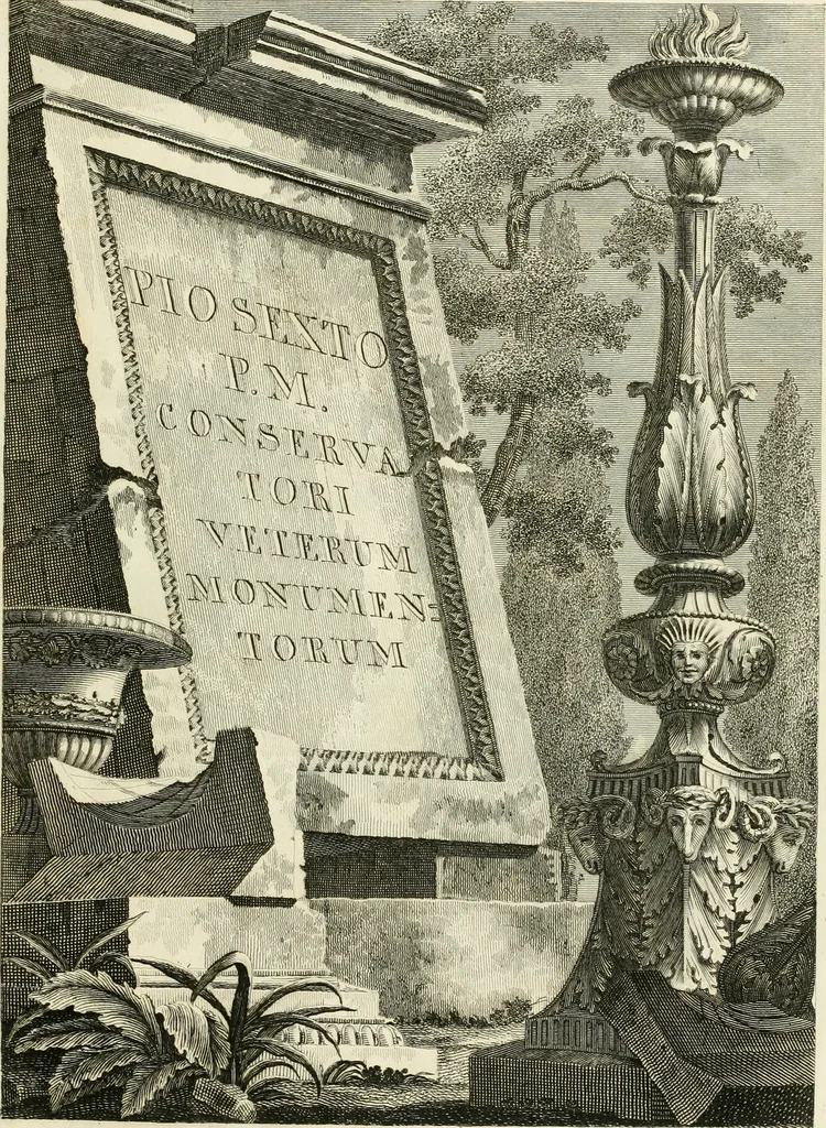 An illustration from Manuale di varj ornamenti tratti dalle fabbriche, e frammenti antichi : per uso, e commodo de' pittori, scultori, architetti, scarpellini, stuccatori, intagliatori di pietre, e legni, argentieri, giojellieri, ricamatori, ebanisti & c., 1781, leaf 6
