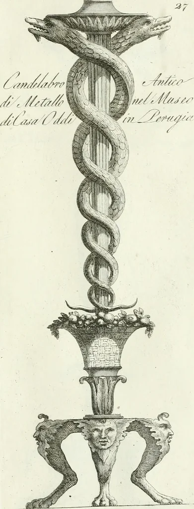 An illustration from Manuale di varj ornamenti tratti dalle fabbriche, e frammenti antichi : per uso, e commodo de' pittori, scultori, architetti, scarpellini, stuccatori, intagliatori di pietre, e legni, argentieri, giojellieri, ricamatori, ebanisti & c., 1781, leaf 66