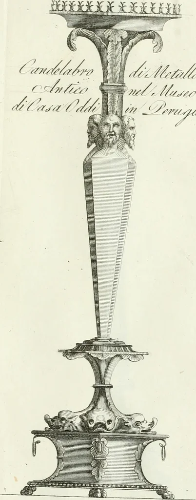 An illustration from Manuale di varj ornamenti tratti dalle fabbriche, e frammenti antichi : per uso, e commodo de' pittori, scultori, architetti, scarpellini, stuccatori, intagliatori di pietre, e legni, argentieri, giojellieri, ricamatori, ebanisti & c., 1781, leaf 68