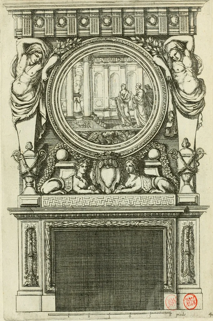 An illustration from Divers desseins de cheminées a la royalle, 1600, leaf 10