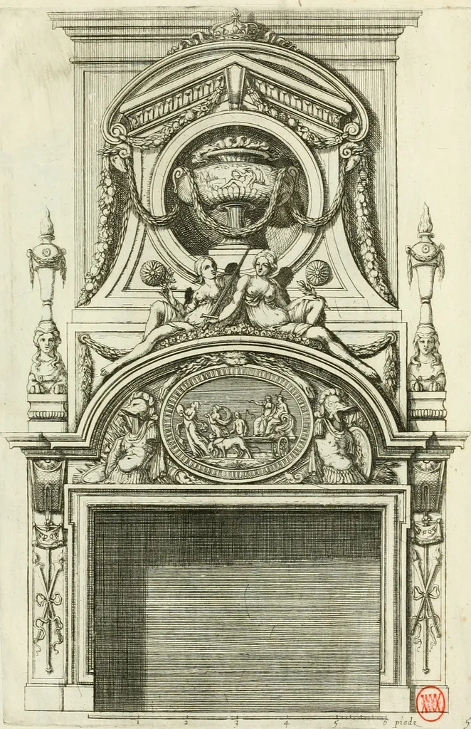 An illustration from Divers desseins de cheminées a la royalle, 1600, leaf 12