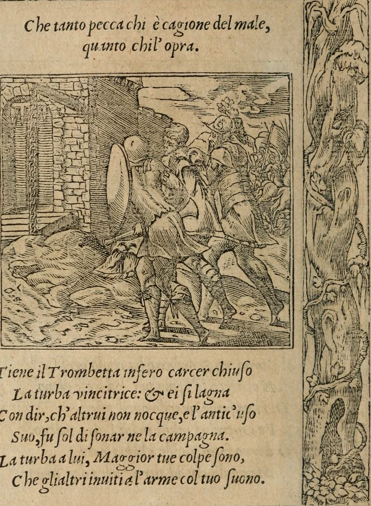 An illustration from Diverse imprese accomodate a diuerse moralità : con versi che i loro significati dichiarano : Tratte da gli Emblemi dell' Alciato, 1549, leaf 117