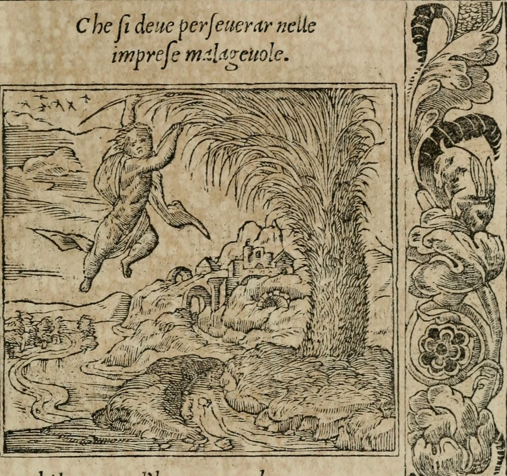 An illustration from Diverse imprese accomodate a diuerse moralità : con versi che i loro significati dichiarano : Tratte da gli Emblemi dell' Alciato, 1549, leaf 40