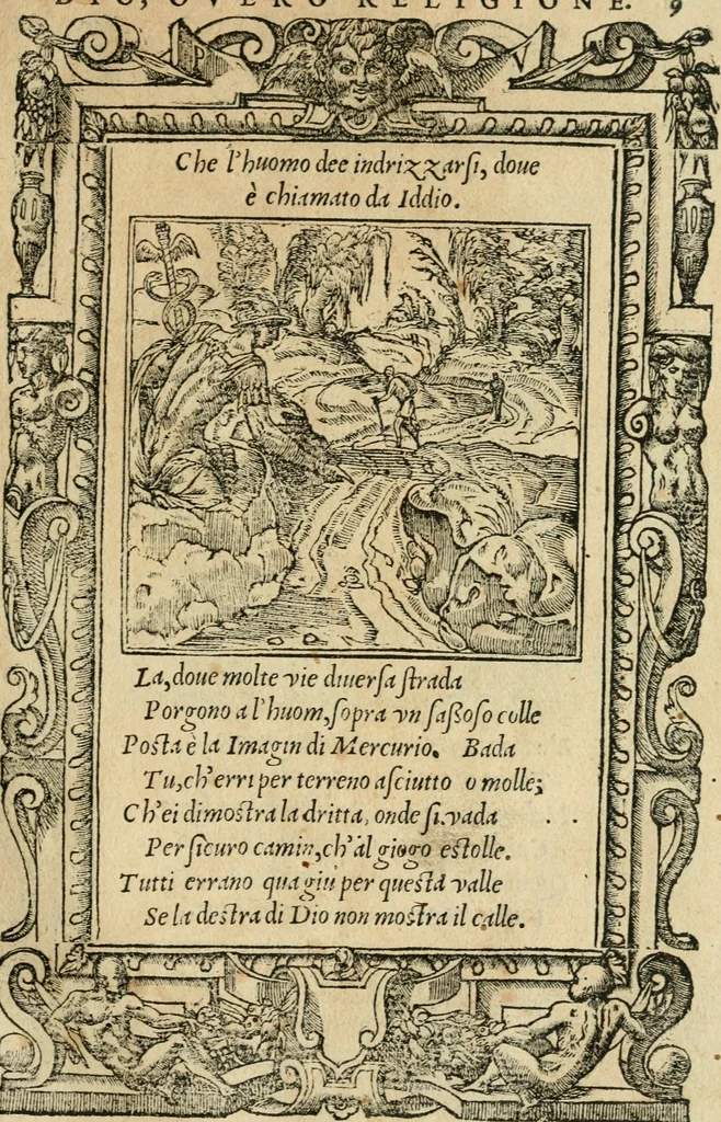 An illustration from Diverse imprese accommodate a diuerse moralità : con versi che i loro significati dichiarano : tratte da gli emblemi dell'Alciato, 1549, leaf 12
