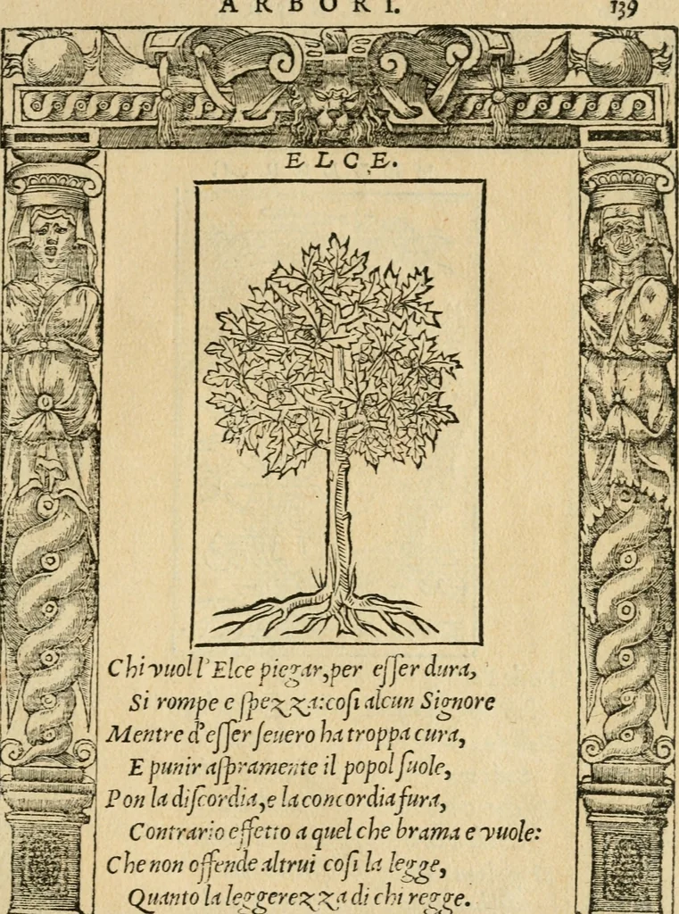 An illustration from Diverse imprese accommodate a diuerse moralità : con versi che i loro significati dichiarano : tratte da gli emblemi dell'Alciato, 1549, leaf 142