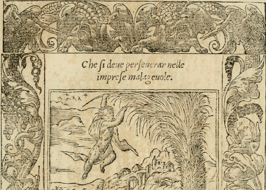 An illustration from Diverse imprese accommodate a diuerse moralità : con versi che i loro significati dichiarano : tratte da gli emblemi dell'Alciato, 1549, leaf 40