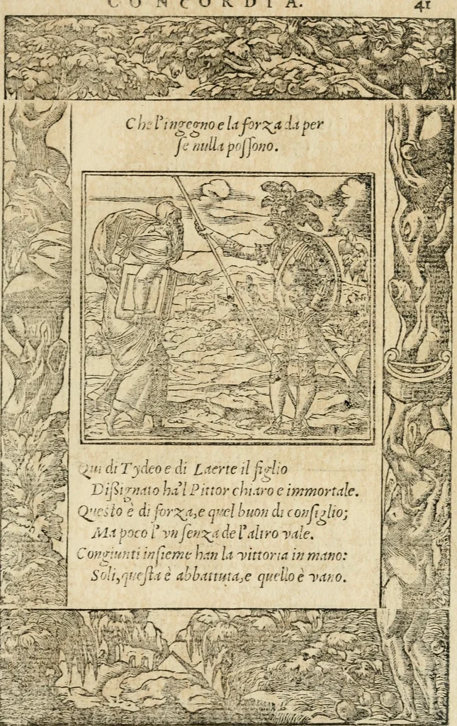 An illustration from Diverse imprese accommodate a diuerse moralità : con versi che i loro significati dichiarano : tratte da gli emblemi dell'Alciato, 1549, leaf 44