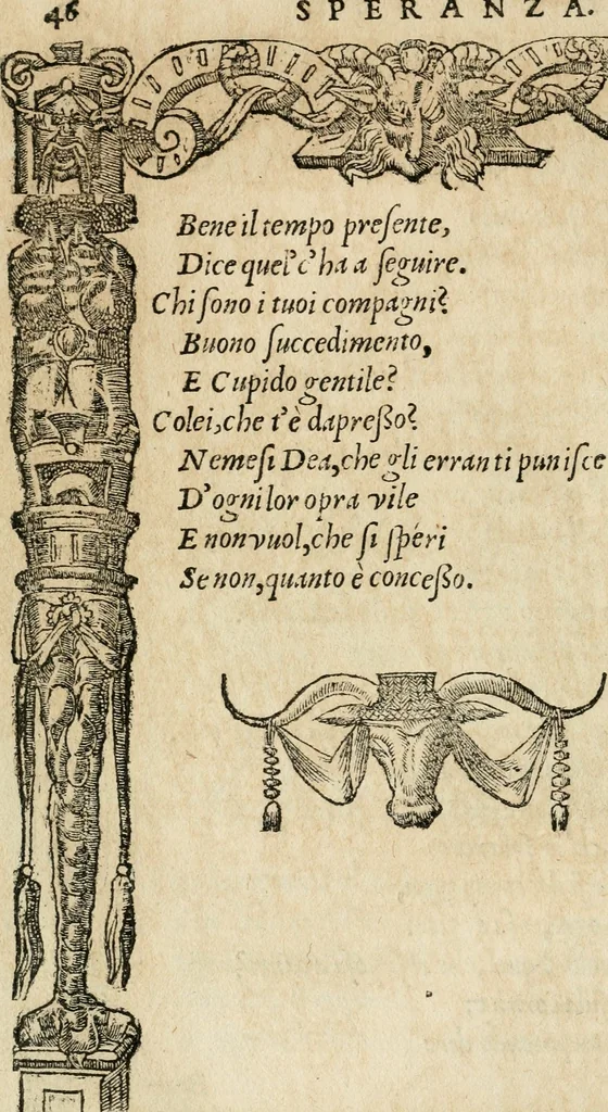 An illustration from Diverse imprese accommodate a diuerse moralità : con versi che i loro significati dichiarano : tratte da gli emblemi dell'Alciato, 1549, leaf 49