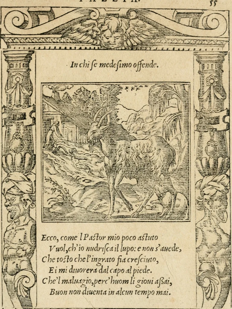 An illustration from Diverse imprese accommodate a diuerse moralità : con versi che i loro significati dichiarano : tratte da gli emblemi dell'Alciato, 1549, leaf 58