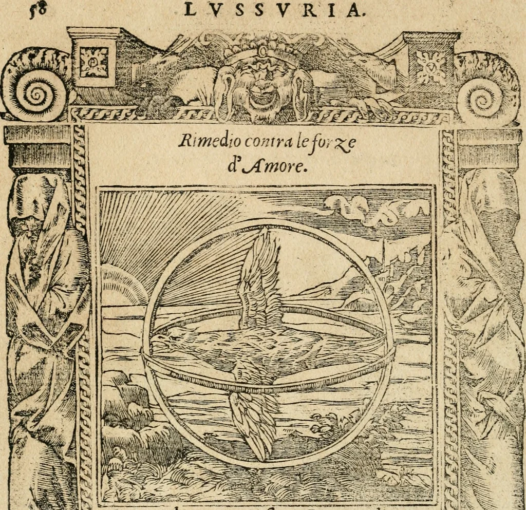 An illustration from Diverse imprese accommodate a diuerse moralità : con versi che i loro significati dichiarano : tratte da gli emblemi dell'Alciato, 1549, leaf 61