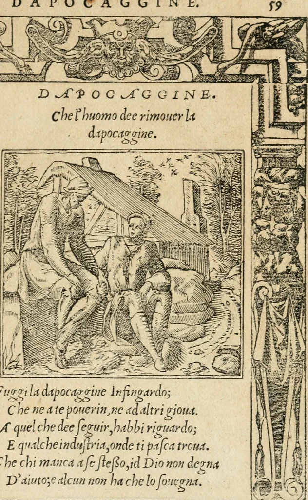 An illustration from Diverse imprese accommodate a diuerse moralità : con versi che i loro significati dichiarano : tratte da gli emblemi dell'Alciato, 1549, leaf 62