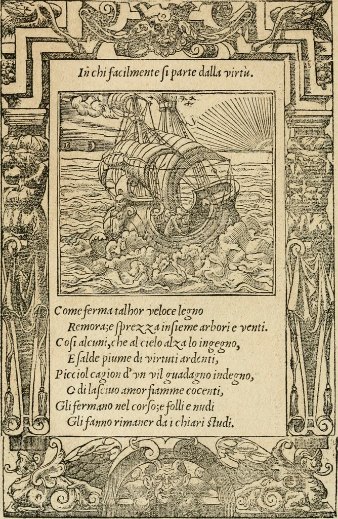 An illustration from Diverse imprese accommodate a diuerse moralità : con versi che i loro significati dichiarano : tratte da gli emblemi dell'Alciato, 1549, leaf 63