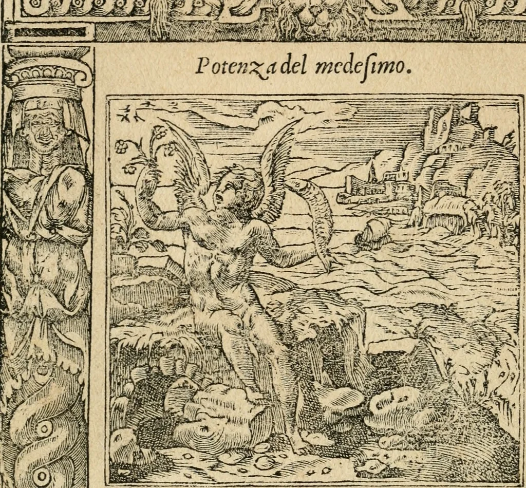 An illustration from Diverse imprese accommodate a diuerse moralità : con versi che i loro significati dichiarano : tratte da gli emblemi dell'Alciato, 1549, leaf 75