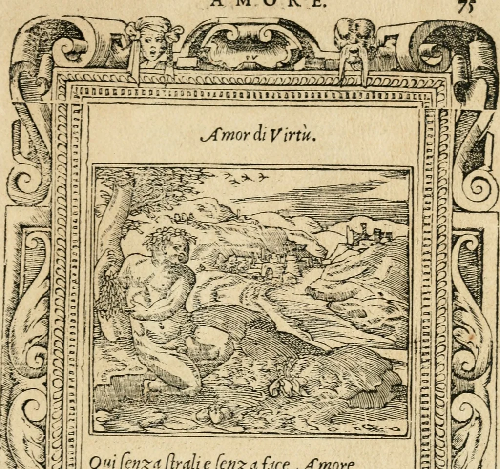 An illustration from Diverse imprese accommodate a diuerse moralità : con versi che i loro significati dichiarano : tratte da gli emblemi dell'Alciato, 1549, leaf 78