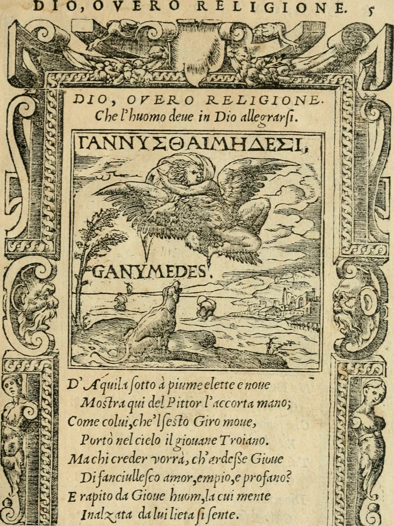 An illustration from Diverse imprese accommodate a diuerse moralità : con versi che i loro significati dichiarano : tratte da gli emblemi dell'Alciato, 1549, leaf 8