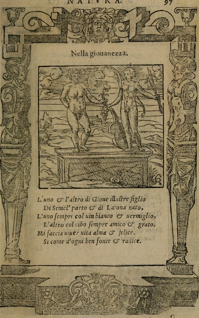An illustration from Diverse imprese accomodate a diverse moralità, co versi che i loro significati dichiarano insieme con molte altre mella lingua italiana non piu tradotte, 1576, leaf 100