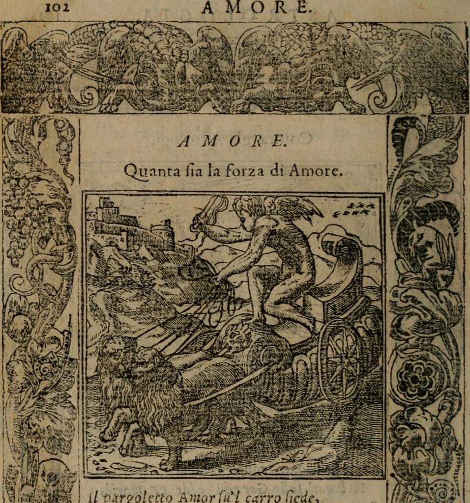 An illustration from Diverse imprese accomodate a diverse moralità, co versi che i loro significati dichiarano insieme con molte altre mella lingua italiana non piu tradotte, 1576, leaf 105