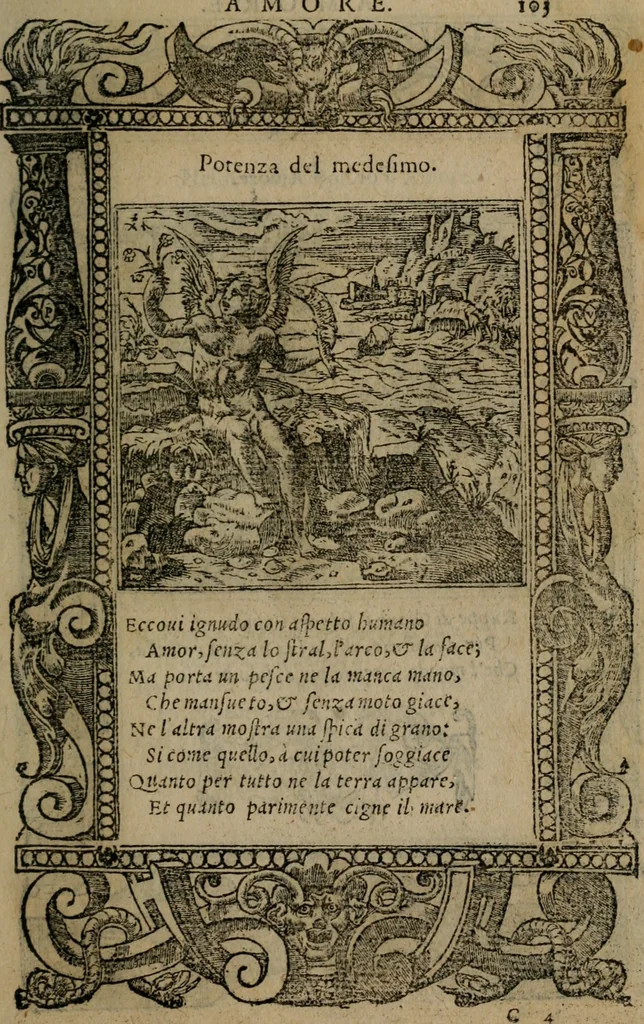 An illustration from Diverse imprese accomodate a diverse moralità, co versi che i loro significati dichiarano insieme con molte altre mella lingua italiana non piu tradotte, 1576, leaf 106