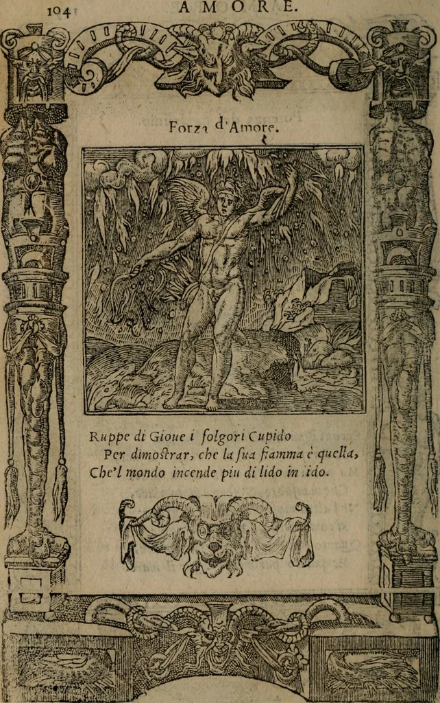 An illustration from Diverse imprese accomodate a diverse moralità, co versi che i loro significati dichiarano insieme con molte altre mella lingua italiana non piu tradotte, 1576, leaf 107