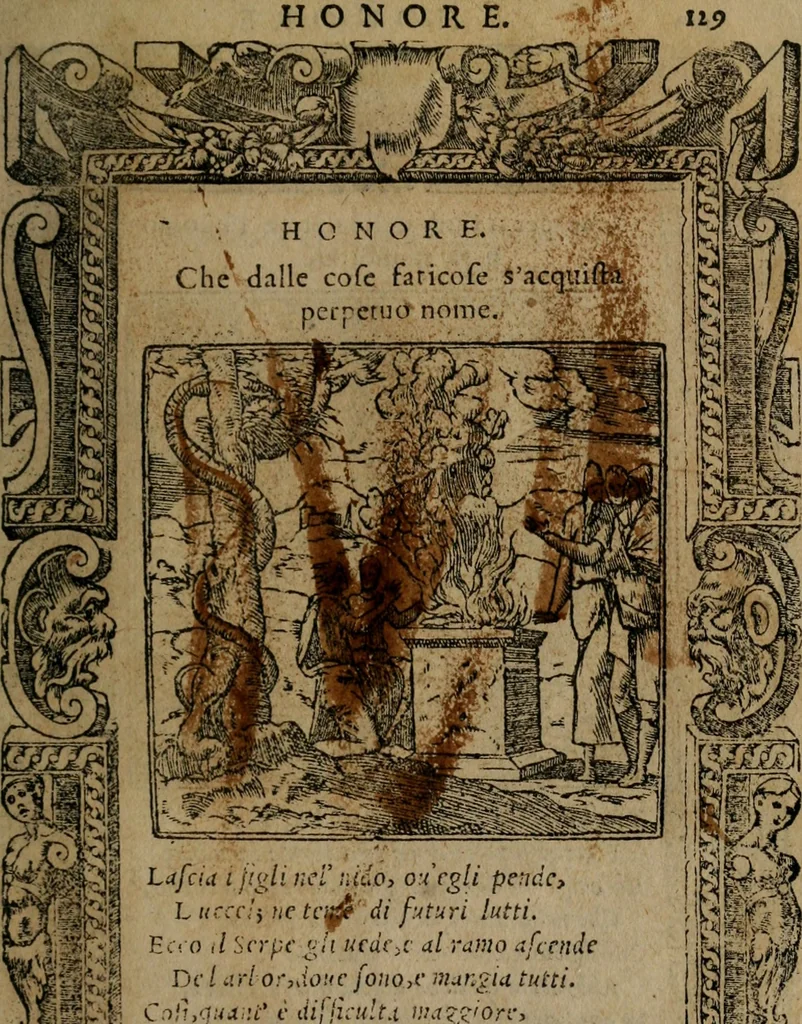 An illustration from Diverse imprese accomodate a diverse moralità, co versi che i loro significati dichiarano insieme con molte altre mella lingua italiana non piu tradotte, 1576, leaf 132