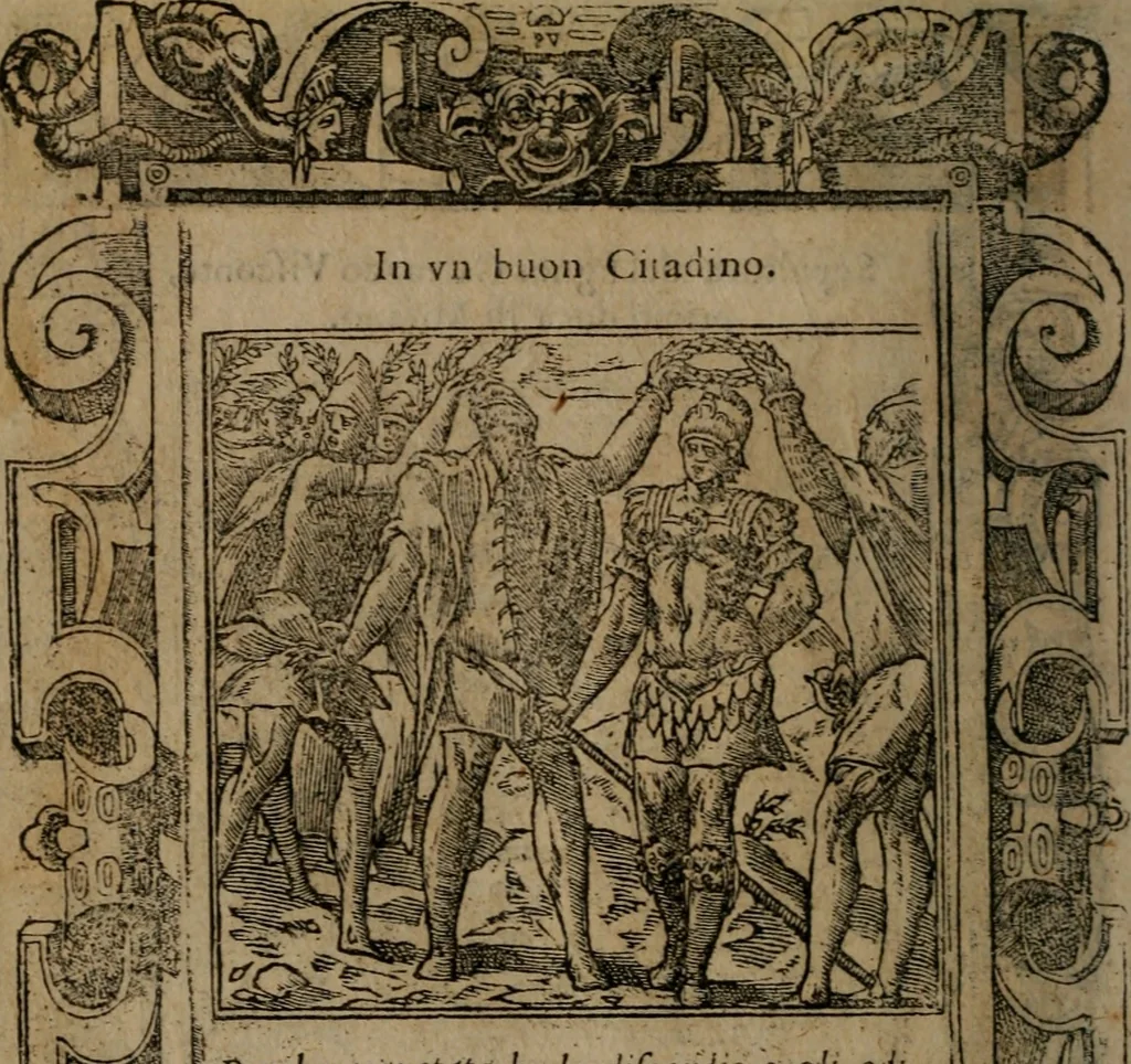An illustration from Diverse imprese accomodate a diverse moralità, co versi che i loro significati dichiarano insieme con molte altre mella lingua italiana non piu tradotte, 1576, leaf 135