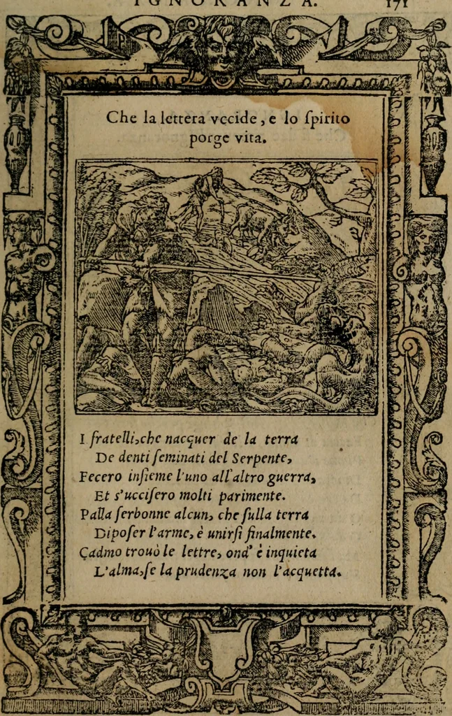 An illustration from Diverse imprese accomodate a diverse moralità, co versi che i loro significati dichiarano insieme con molte altre mella lingua italiana non piu tradotte, 1576, leaf 174