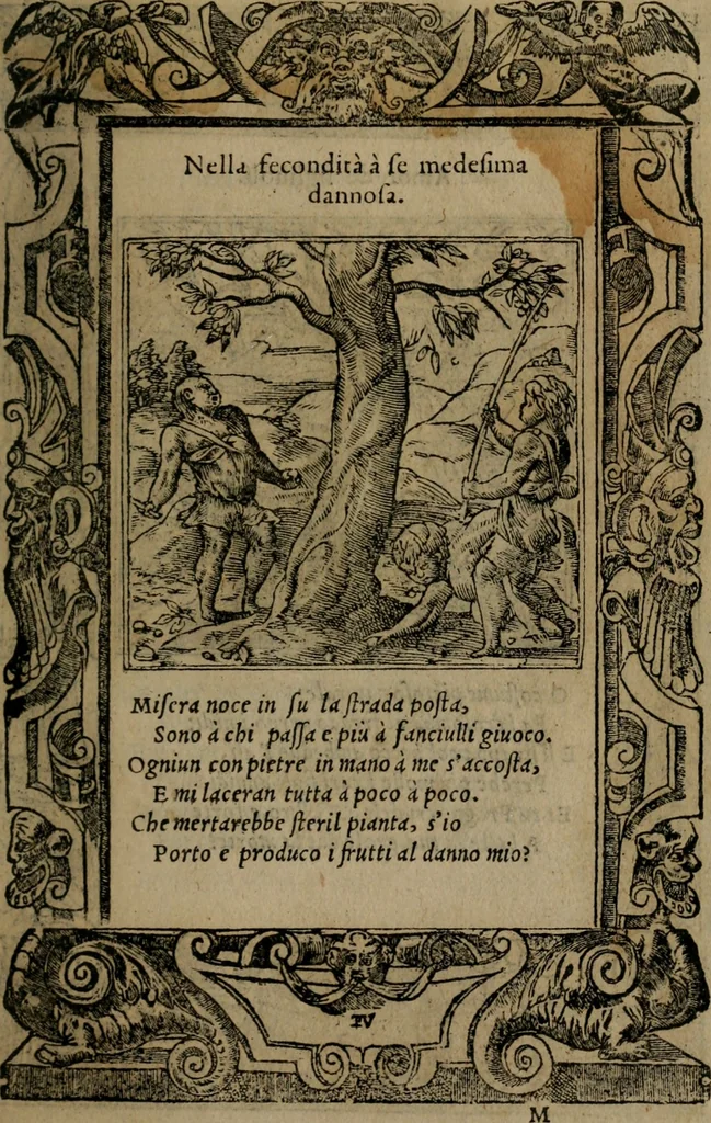 An illustration from Diverse imprese accomodate a diverse moralità, co versi che i loro significati dichiarano insieme con molte altre mella lingua italiana non piu tradotte, 1576, leaf 180