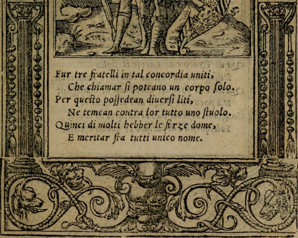 An illustration from Diverse imprese accomodate a diverse moralità, co versi che i loro significati dichiarano insieme con molte altre mella lingua italiana non piu tradotte, 1576, leaf 44