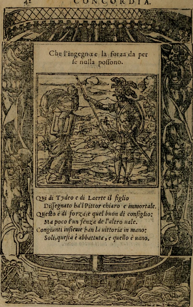 An illustration from Diverse imprese accomodate a diverse moralità, co versi che i loro significati dichiarano insieme con molte altre mella lingua italiana non piu tradotte, 1576, leaf 45