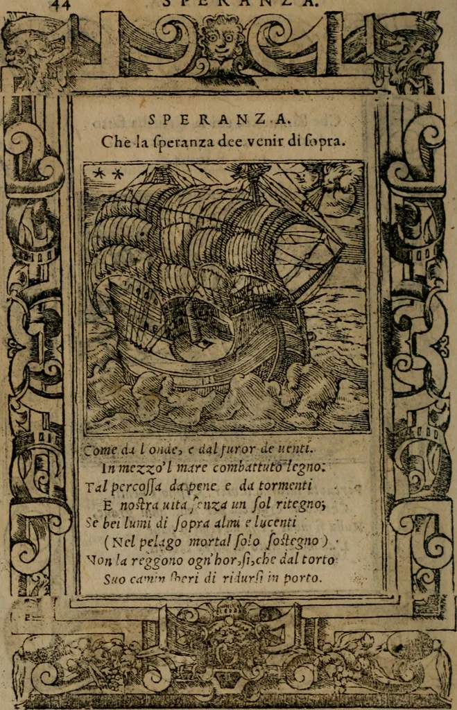 An illustration from Diverse imprese accomodate a diverse moralità, co versi che i loro significati dichiarano insieme con molte altre mella lingua italiana non piu tradotte, 1576, leaf 47