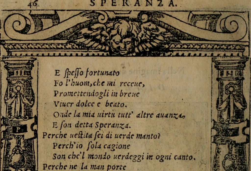 An illustration from Diverse imprese accomodate a diverse moralità, co versi che i loro significati dichiarano insieme con molte altre mella lingua italiana non piu tradotte, 1576, leaf 49
