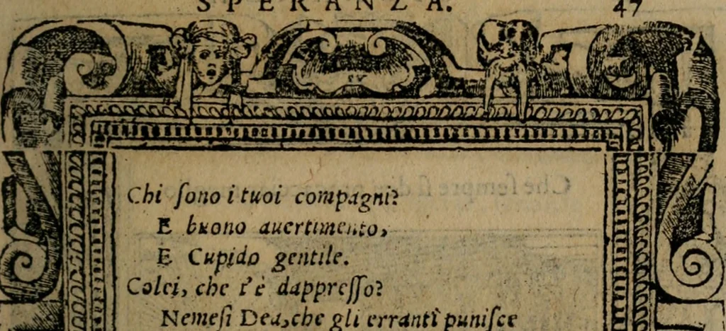 An illustration from Diverse imprese accomodate a diverse moralità, co versi che i loro significati dichiarano insieme con molte altre mella lingua italiana non piu tradotte, 1576, leaf 50