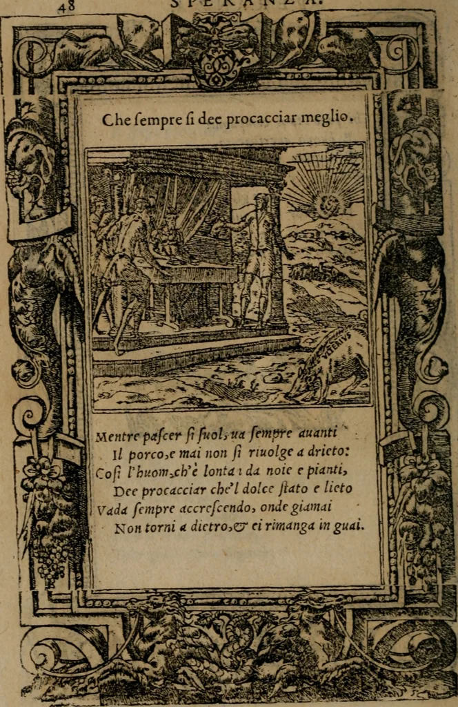 An illustration from Diverse imprese accomodate a diverse moralità, co versi che i loro significati dichiarano insieme con molte altre mella lingua italiana non piu tradotte, 1576, leaf 51