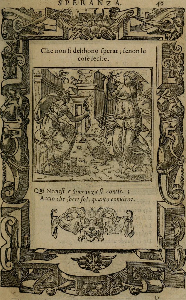 An illustration from Diverse imprese accomodate a diverse moralità, co versi che i loro significati dichiarano insieme con molte altre mella lingua italiana non piu tradotte, 1576, leaf 52