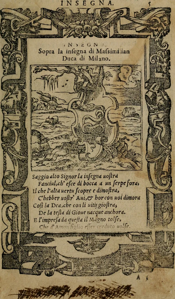 An illustration from Diverse imprese accomodate a diverse moralità, co versi che i loro significati dichiarano insieme con molte altre mella lingua italiana non piu tradotte, 1576, leaf 8