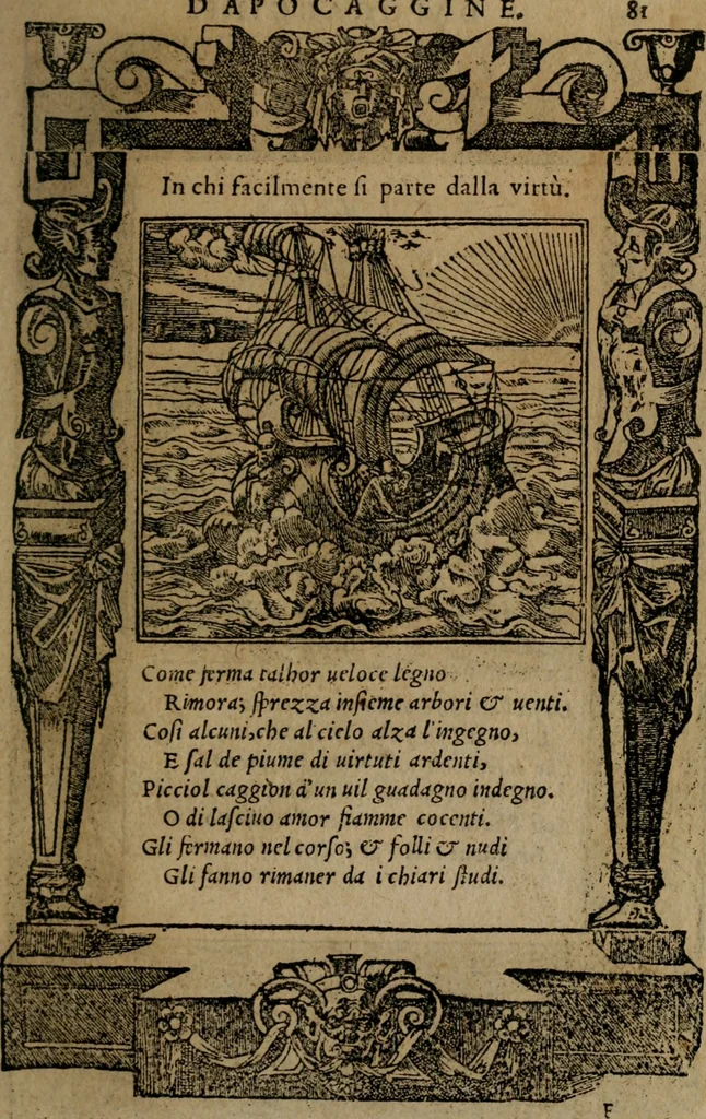 An illustration from Diverse imprese accomodate a diverse moralità, co versi che i loro significati dichiarano insieme con molte altre mella lingua italiana non piu tradotte, 1576, leaf 84
