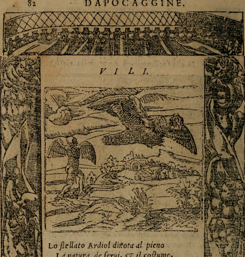 An illustration from Diverse imprese accomodate a diverse moralità, co versi che i loro significati dichiarano insieme con molte altre mella lingua italiana non piu tradotte, 1576, leaf 85