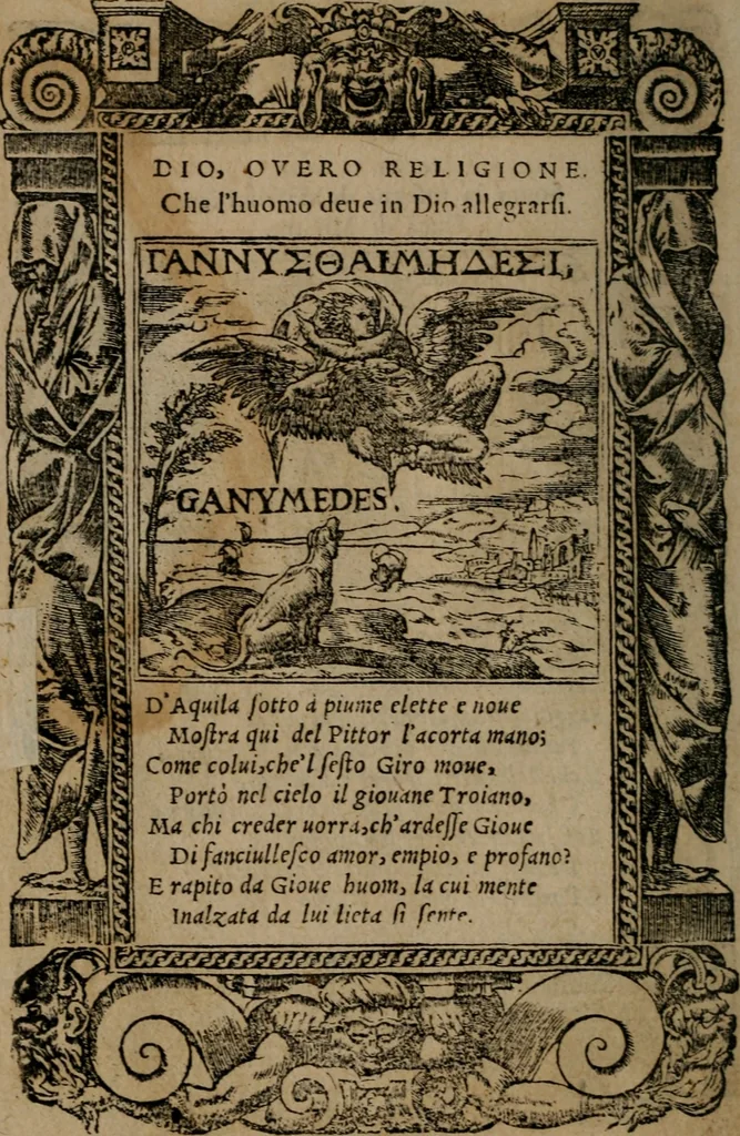 An illustration from Diverse imprese accomodate a diverse moralità, co versi che i loro significati dichiarano insieme con molte altre mella lingua italiana non piu tradotte, 1576, leaf 9