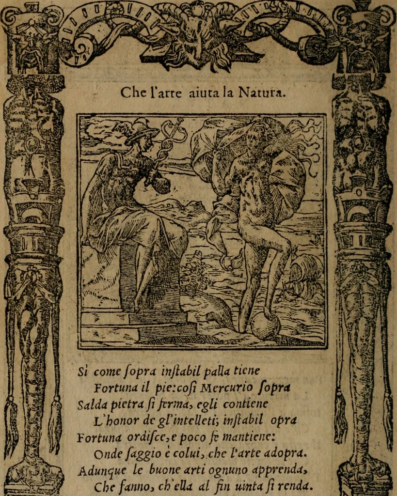 An illustration from Diverse imprese accomodate a diverse moralità, co versi che i loro significati dichiarano insieme con molte altre mella lingua italiana non piu tradotte, 1576, leaf 99