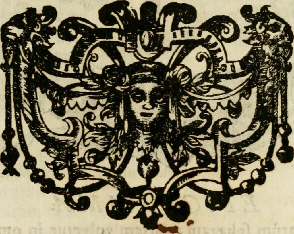 An illustration from Divo Francisco Borgiæ è Duce Gandiæ tertio, Soc. Jesu generali, à Clemente X Pont. Max. sanctorum clitum fastis ad scripto, Encomia emblemate, prosa, versu in de salvatoris Soc. Iesv ad S. Clementem, publice affixa in perpetuum amoris monumentum re ac typis incidi fecerunt, dum philosophum eius auspicys cptam primâ laureâ coronarent, 1672, leaf 64