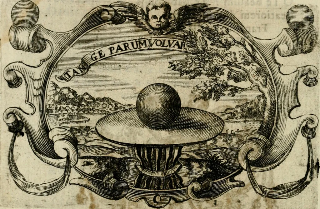 An illustration from Divo Francisco Borgiæ è Duce Gandiæ tertio, Soc. Jesu generali, à Clemente X Pont. Max. sanctorum clitum fastis ad scripto, Encomia emblemate, prosa, versu in de salvatoris Soc. Iesv ad S. Clementem, publice affixa in perpetuum amoris monumentum re ac typis incidi fecerunt, dum philosophum eius auspicys cptam primâ laureâ coronarent, 1672, leaf 65