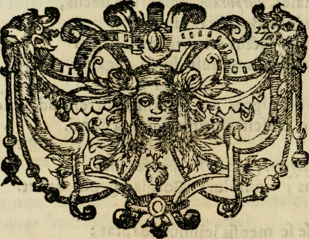 An illustration from Divo Francisco Borgiæ è Duce Gandiæ tertio, Soc. Jesu generali, à Clemente X Pont. Max. sanctorum clitum fastis ad scripto, Encomia emblemate, prosa, versu in de salvatoris Soc. Iesv ad S. Clementem, publice affixa in perpetuum amoris monumentum re ac typis incidi fecerunt, dum philosophum eius auspicys cptam primâ laureâ coronarent, 1672, leaf 77