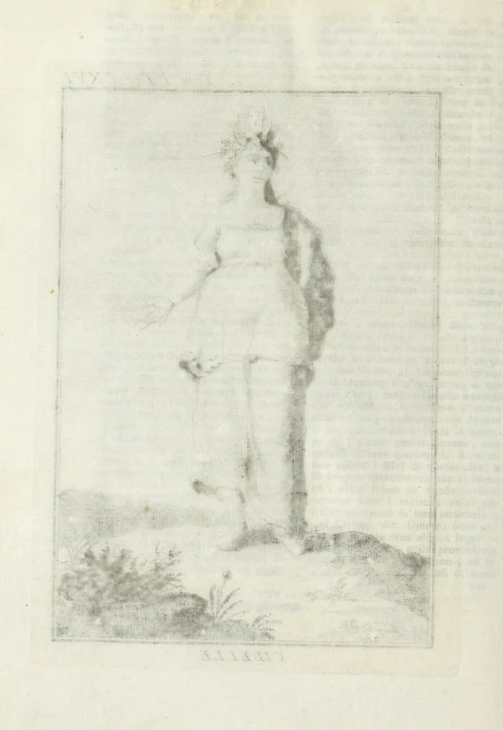 An illustration from Dizionario mitologico : ovvero della favola, poetico, storico ec. in cui esttamente si spiega l'origine degli dei, de' semidei, e gegli eroi dell'antico gentilessimo, i misteri, i dogmi, il culto, i sacrifizj, i giuochi, le feste, e tutto ciò, che appartiene alla religione de' Gentilli ..., 1755, leaf 180
