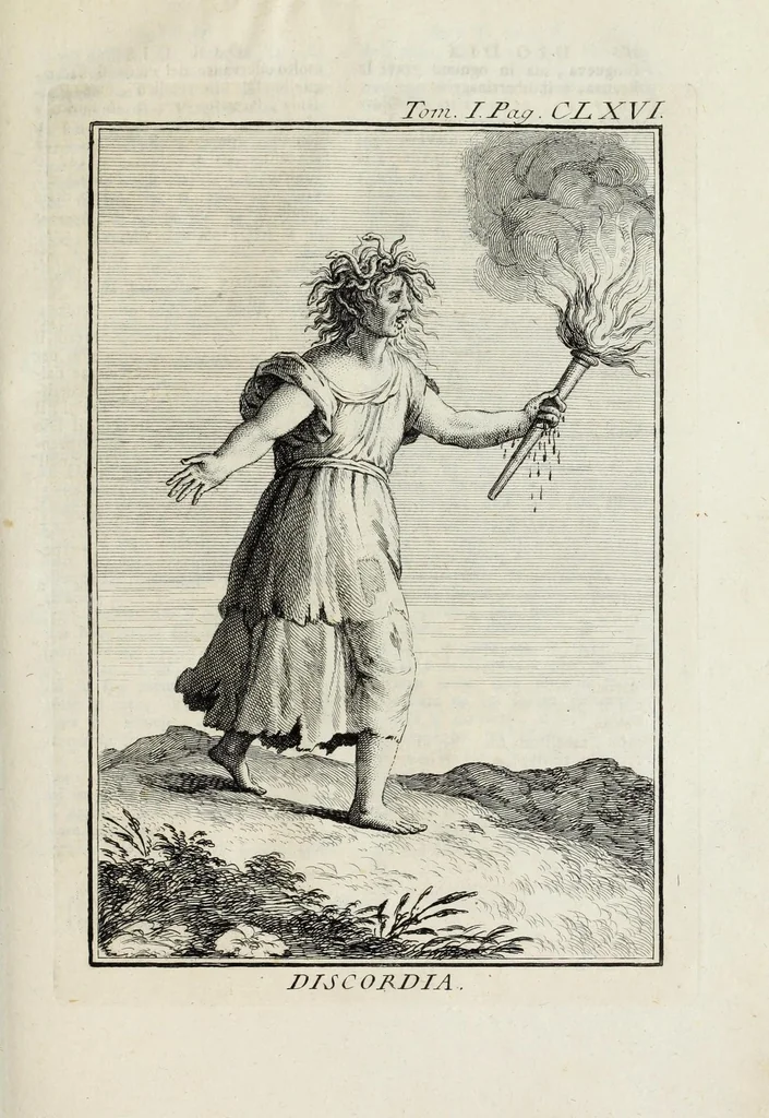 An illustration from Dizionario mitologico : ovvero della favola, poetico, storico ec. in cui esttamente si spiega l'origine degli dei, de' semidei, e gegli eroi dell'antico gentilessimo, i misteri, i dogmi, il culto, i sacrifizj, i giuochi, le feste, e tutto ciò, che appartiene alla religione de' Gentilli ..., 1755, leaf 237