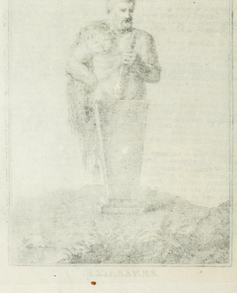 An illustration from Dizionario mitologico : ovvero della favola, poetico, storico ec. in cui esttamente si spiega l'origine degli dei, de' semidei, e gegli eroi dell'antico gentilessimo, i misteri, i dogmi, il culto, i sacrifizj, i giuochi, le feste, e tutto ciò, che appartiene alla religione de' Gentilli ..., 1755, leaf 300
