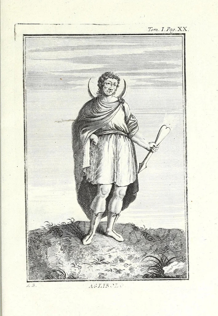 An illustration from Dizionario mitologico, ovvero, Della favola, storico, poetico, simbolico ec. in cui esattamente si spiega l'origine degli dei, de' semidei, e degli eroi dell' antico gentilesimo, i misterj, i dogmi, il culto, i sacrifizj, i giuochi, le feste, e tutto ciò, che appartiene alla religione de' gentili ..., 1776, leaf 271