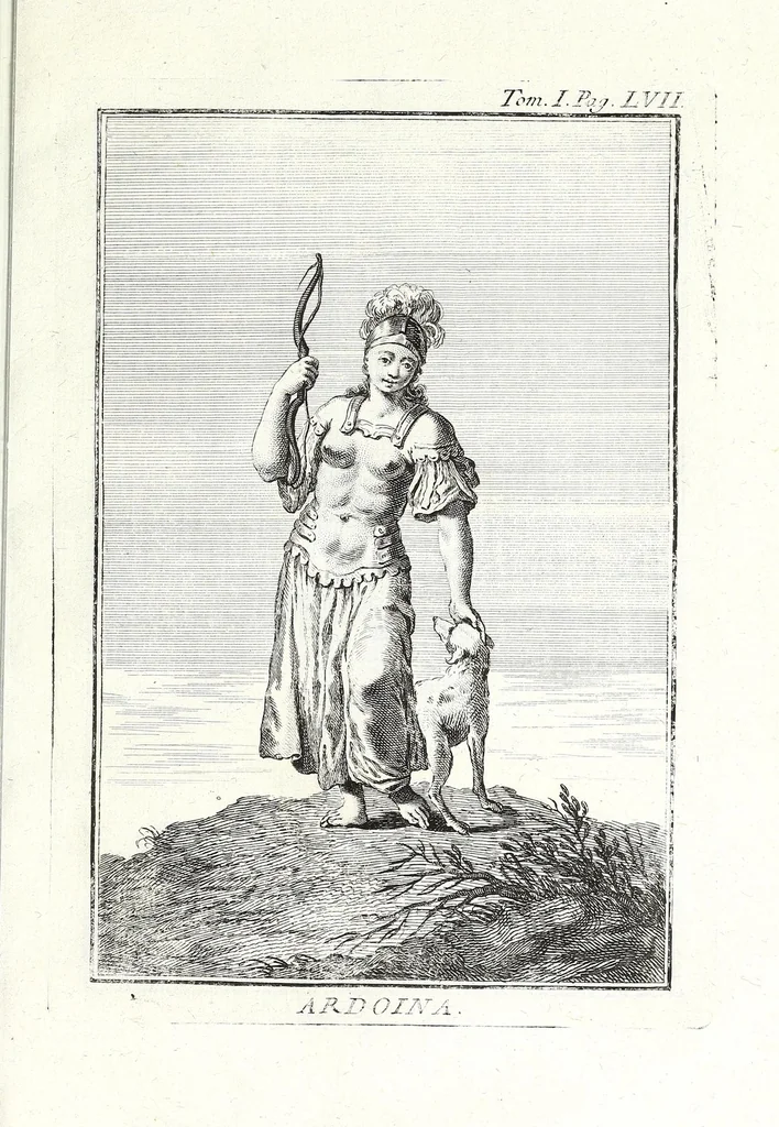 An illustration from Dizionario mitologico, ovvero, Della favola, storico, poetico, simbolico ec. in cui esattamente si spiega l'origine degli dei, de' semidei, e degli eroi dell' antico gentilesimo, i misterj, i dogmi, il culto, i sacrifizj, i giuochi, le feste, e tutto ciò, che appartiene alla religione de' gentili ..., 1776, leaf 289