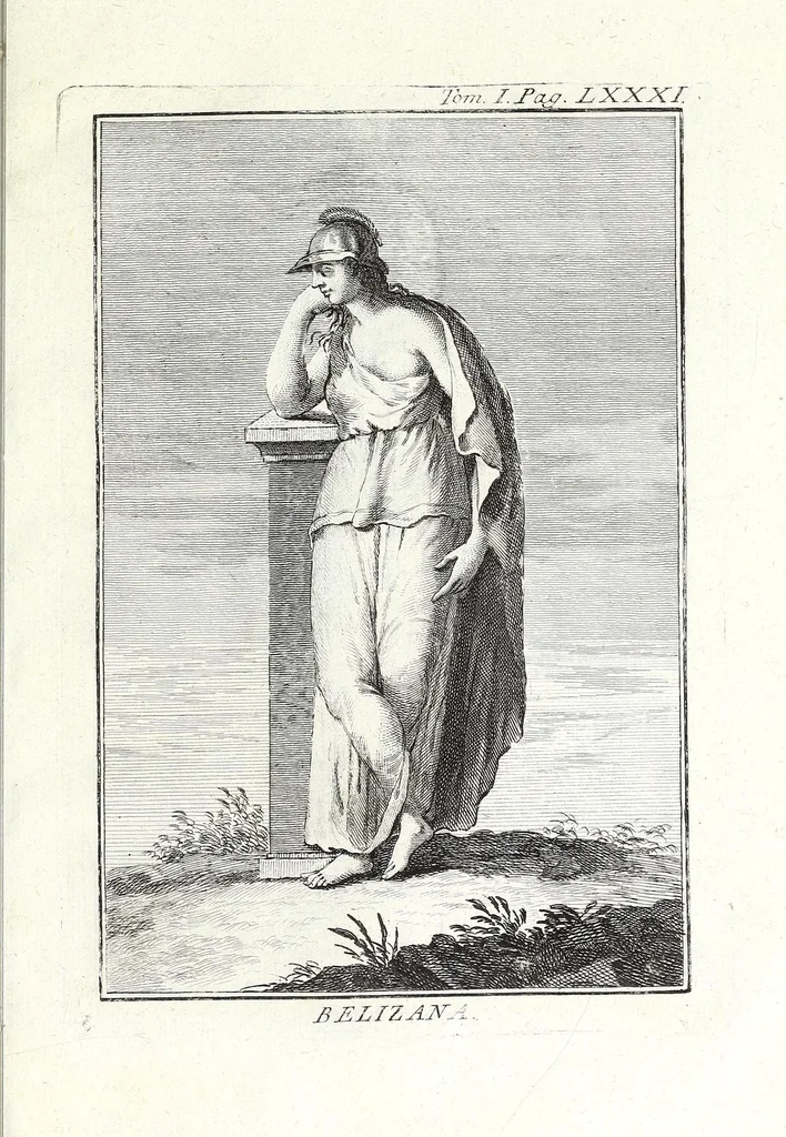 An illustration from Dizionario mitologico, ovvero, Della favola, storico, poetico, simbolico ec. in cui esattamente si spiega l'origine degli dei, de' semidei, e degli eroi dell' antico gentilesimo, i misterj, i dogmi, il culto, i sacrifizj, i giuochi, le feste, e tutto ciò, che appartiene alla religione de' gentili ..., 1776, leaf 299